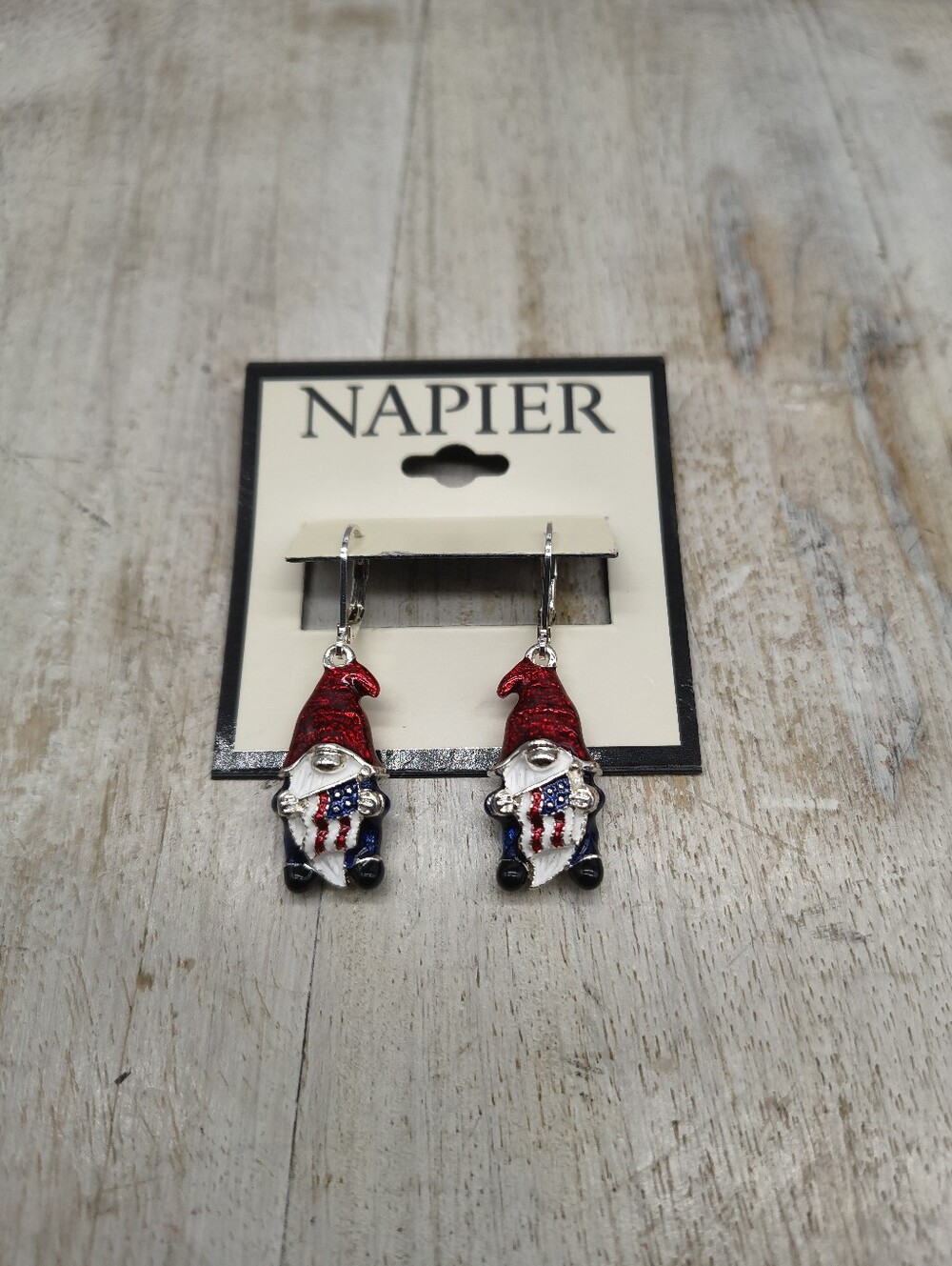 Napier Silvertone Patriotic GnomeEarrings